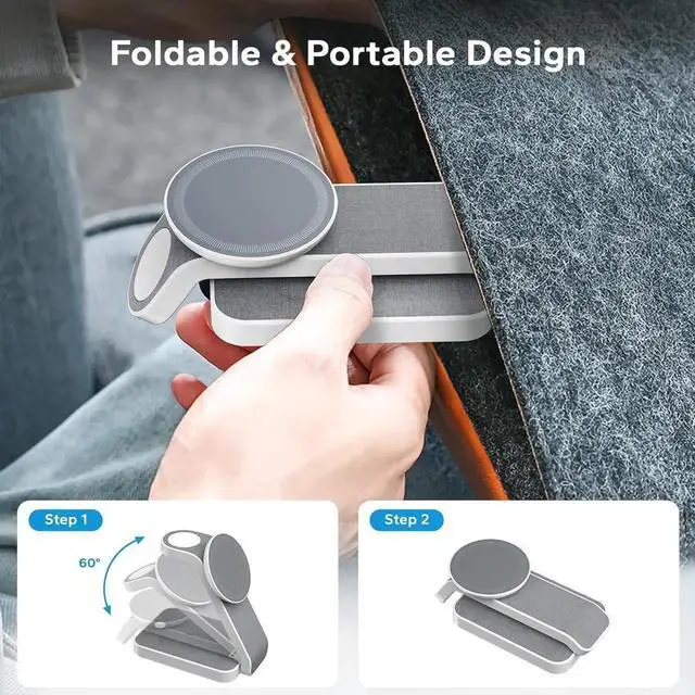 Alt view image 5 of 7 - 3 in 1 Foldable Wireless Travel Charging Station for MagSafe Nightstand Magnetic Charger Stand for iPhone 16 15 14 13 Pro Max Mag-Safe Charging Dock with Night Light for Watch/AirPods