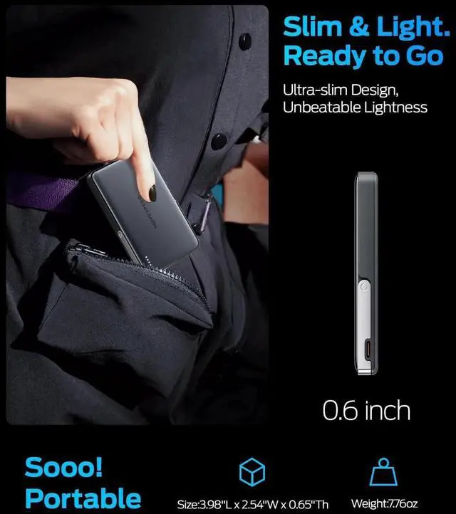 Alt view image 3 of 7 - 0.55 Slim 10000 mAh Magnetic Power Bank for iPhone with Kickstand 22.5W PD Fast Charging Magsafe Battery Pack for iPhone 16/15/14/13/12 Series Glacier Gray