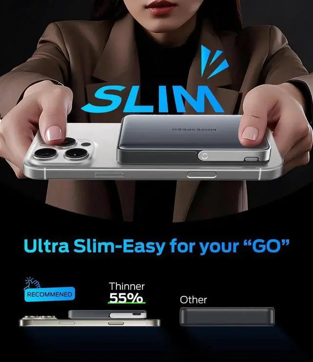 Alt view image 5 of 7 - 0.55 Slim 10000 mAh Magnetic Power Bank for iPhone with Kickstand 22.5W PD Fast Charging Magsafe Battery Pack for iPhone 16/15/14/13/12 Series Glacier Gray