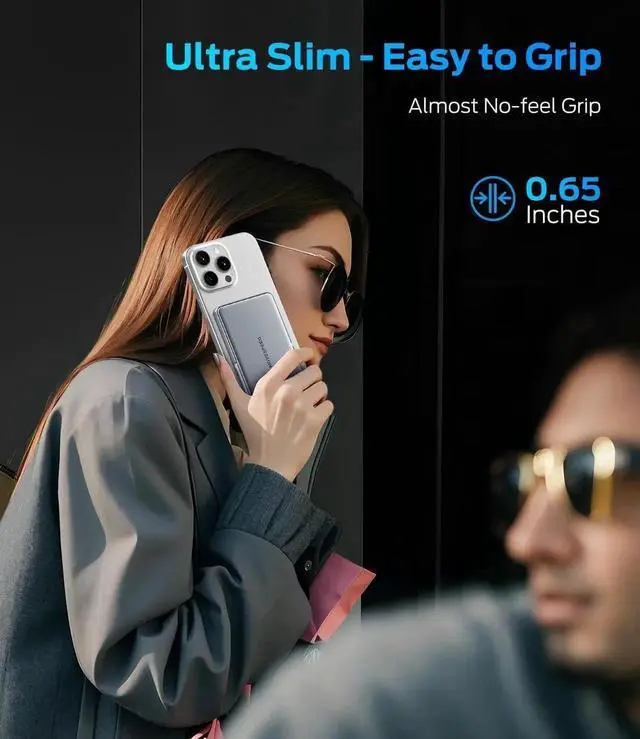 Alt view image 2 of 7 - 0.55 Slim 10000 mAh Magnetic Power Bank for iPhone with Kickstand 22.5W PD Fast Charging Magsafe Battery Pack for iPhone 16/15/14/13/12 Series Glacier Gray