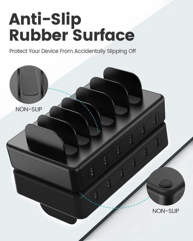Alt view image 4 of 7 - 50W 6 Ports Multi Charger Station with 6 Charging Cables USB Charging Dock for Multiple Devices Compatible with Cellphone iPad Kindle Tablet and Other Electronic Devices