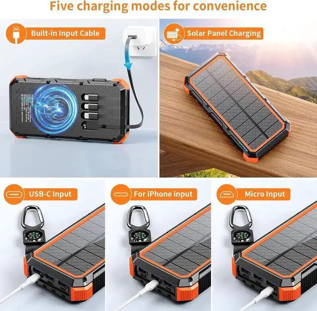 Alt view image 5 of 7 - Solar Charger Power Bank 49800mAh Wireless Charger QC 3.0 Fast Charging Power Bank 8 Outputs 4 Inputs Solar Portable Charger Compatible with All Mobile Devices SOS/Strobe/Strong Flashlights (orange)