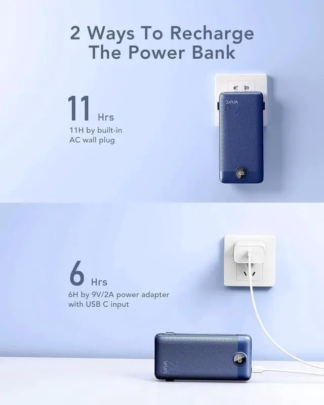 Alt view image 3 of 7 - JAENFONG Portable Charger 20000mAh Fast Charging Power Bank USB C 4 Output 2 Input Travel Essentials Charging Bank Equipped with LED Display Built-in Wall Plug and Cables Phone Charger Battery Navy
