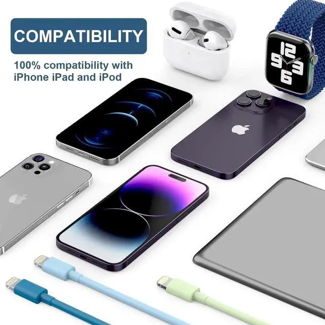 Alt view image 5 of 7 - JAENFONG 6Pack iPhone Charger (3/3/6/6/6/9 FT) MFi Certified Multiple Colour Lightning Cable Fast Charging High Speed Transfer Cord for iPhone 14 13 12 11 Pro Max XR XS X 8 7 6 Plus SE iPad