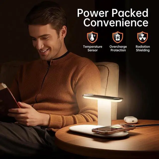 Main image of 3 in 1 Charging Station for MagSafe Wireless Charger with Three-Level Night Light 15W Max Fast Charging for iPhone 16/15/14/13/12 iWatch S1-8/Ultra AirPods(USB-C Charger Included)-Gray