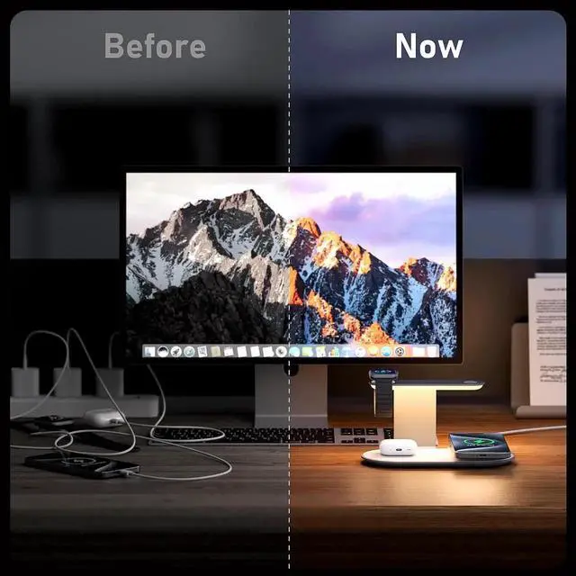 Alt view image 4 of 6 - 3 in 1 Charging Station for MagSafe Wireless Charger with Three-Level Night Light 15W Max Fast Charging for iPhone 16/15/14/13/12 iWatch S1-8/Ultra AirPods(USB-C Charger Included)-Gray