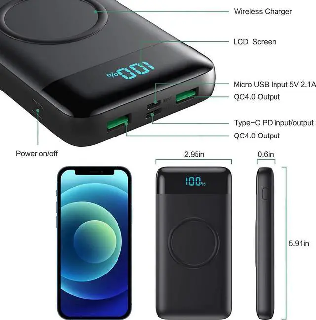 Alt view image 7 of 7 - Wireless Portable Charger 30 800mAh 15W Wireless Charging 25W PD QC4.0 Fast Charging Smart LCD Display USB-C Power Bank 4 Output External Battery Pack Compatible with iPhone 16/15/14/13 etc