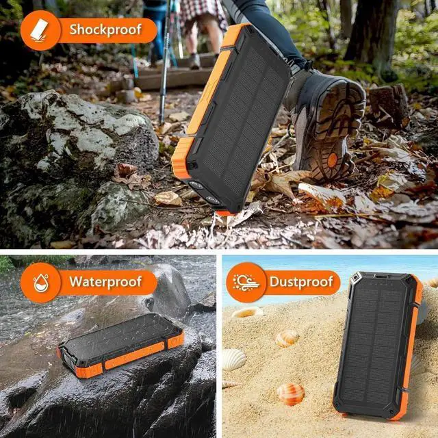 Alt view image 7 of 7 - Solar Charger Power Bank 36000mAh Portable Wireless Charger with USB-C in/Output 15W Fast Charging External Battery Pack Built in 4 Cables Three Inputs Phone Portable Charger (Black-Orange 36000mAh)
