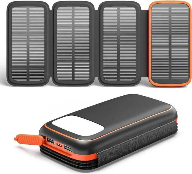 Main image of JAENFONG Solar Charger Power Bank 27000mAh USB C Solar Phone Charger with 3 USB Outputs with 4 Foldable Solar Panels Battery Pack Charger Compatible with Most Smart Phone