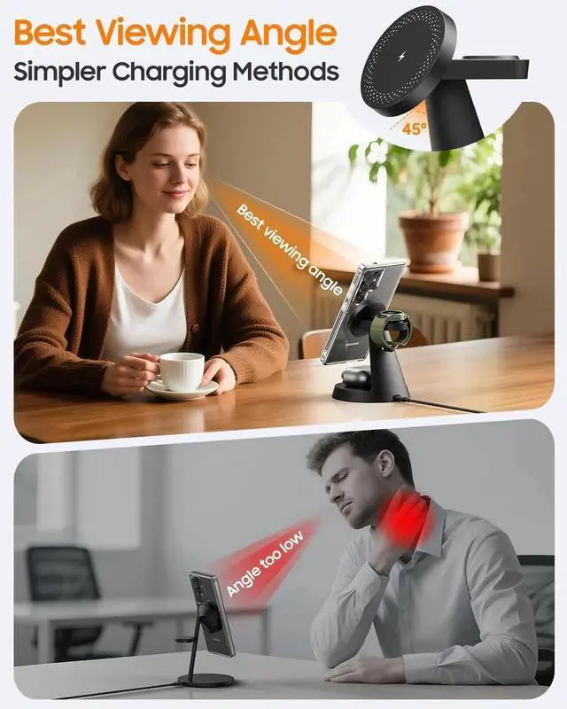 Alt view image 6 of 7 - Magnetic Wireless Charger for 3 in 1 Charging Station Compatible with MagSafe Charger for Galaxy S25 Ultra S24 Z Fold7/Flip7 Watch Charger Stand for Galaxy Watch Ultra 8 7 for Buds