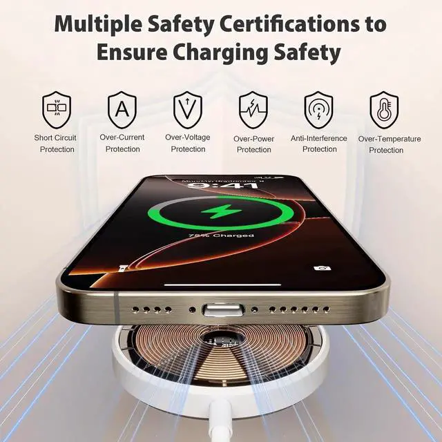 Alt view image 5 of 7 - Long Magnetic Wireless Charger 10FT Fast Mag-Safe Charger for iPhone 16 Pro Max/16 Pro/16 Plus/16/15/14/13/12 AirPods 3/2/Pro 2 Magnetic Charge Pad Cord with USB C Fast Charging Block 2Pack