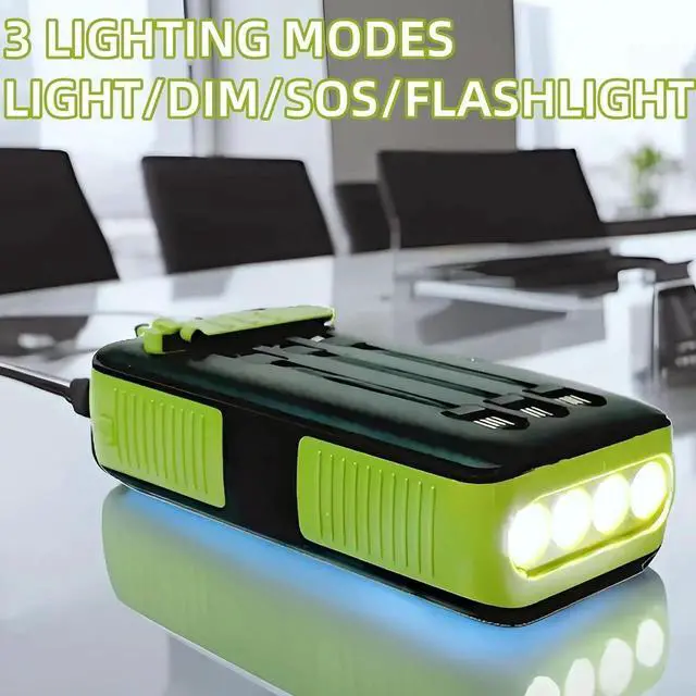 Alt view image 6 of 6 - Solar Power Bank Portable Charger 63200mAh Battery Pack Hand Crank Charger Dual Outputs Inputs 4 LED Flashlight Fast Charging with Built in Cables Power for Phone Camping Emergency Travel (Green)