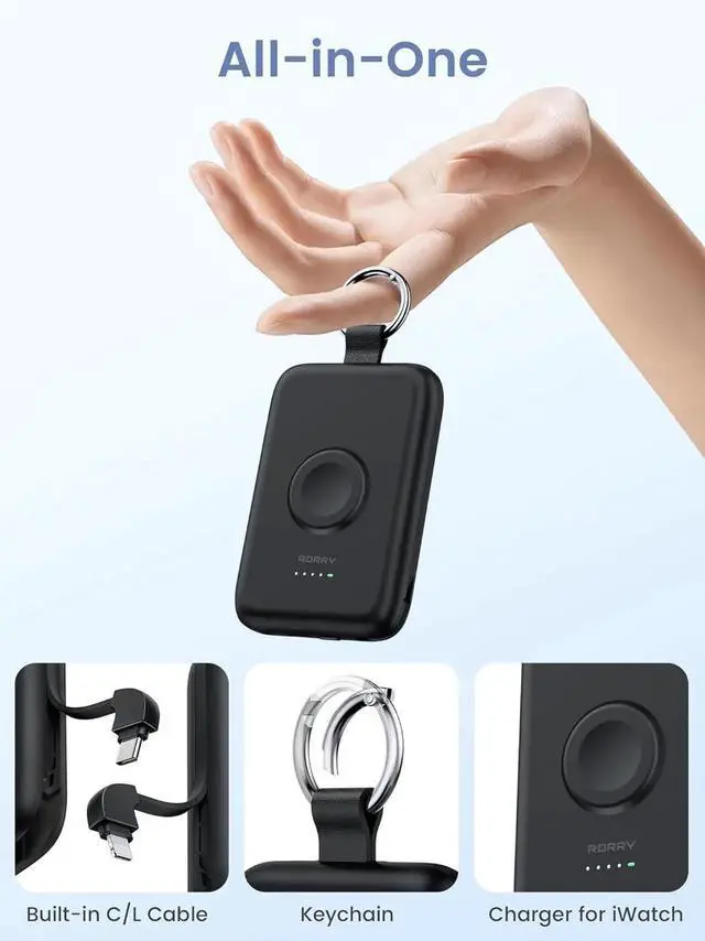 Alt view image 4 of 6 - JAENFONG Portable Charger 10000mAh PD 20W Fast Charging Portable Charger Power Bank with Built in Cables Travel Battery Pack for iPhone 16/15/14/13/12/11 and Watch Ultra/10/9/8/7/6/5/4/3 Black