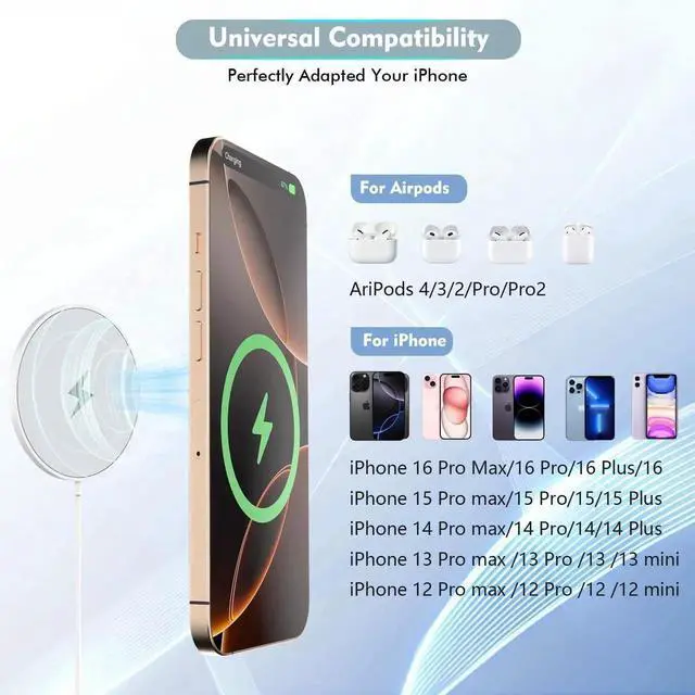 Alt view image 3 of 7 - Long Magnetic Wireless Charger 10FT iPhone Fast Mag Safe Charger Mag-Safe Charging Magnet Charge Pad 10Feet 2Pack Compatible with iPhone 16 Pro Max/16 Pro/16 Plus/16/iPhone 15 Pro Max/14/13/12/AirPods