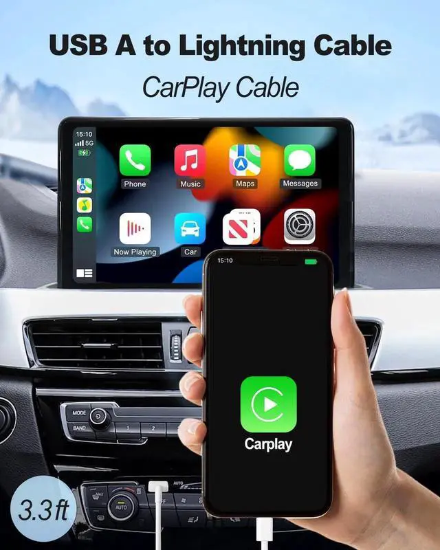 Alt view image 4 of 7 - JAENFONG Car Carplay Cable 3.3FT Car Charger Cord USB A to Lightning Cable Compatible for iPhone 14 13 12 11 Pro Max XR XS X8 7 6 Plus SE iPad One Pack White