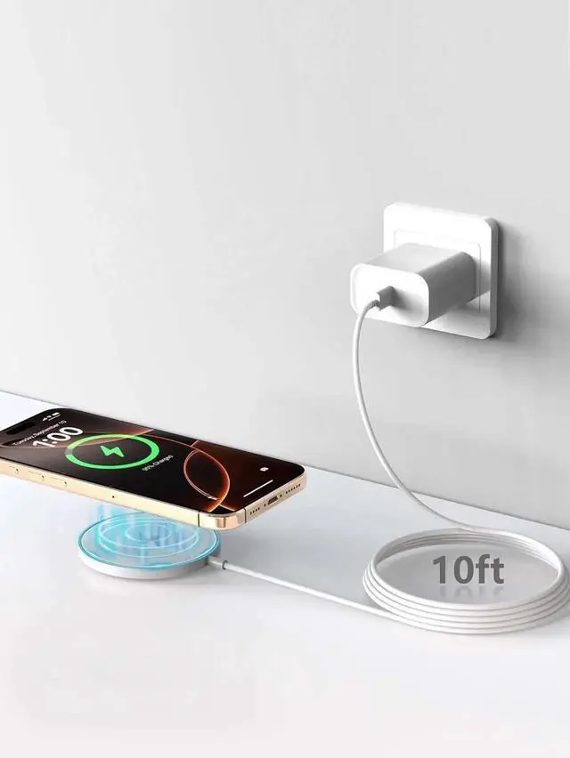 Alt view image 4 of 6 - iPhone Wireless Charger for MagSafe Charger iPhone 16/15/14/13/12/AirPods 15W Long Calbe 10ft Fast Charging Magnetic Pad & Type-c Block for s25 2Pack