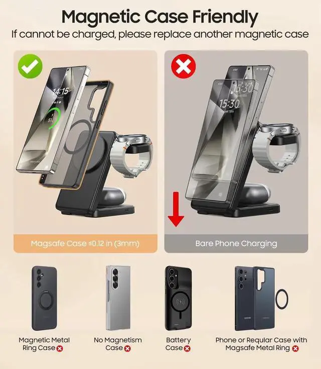 Alt view image 2 of 7 - 3 in 1 Magnetic Foldable Wireless Charger for Fast Mag-Safe Charging Station for Galaxy S25 S24 S23 Ultra Plus/Z Fold/Flip 7/6/5 Charger Stand for Galaxy Watch Ultra /8/7/6/5/Pro for Buds