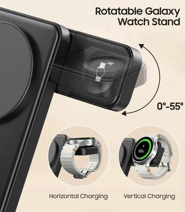 Alt view image 6 of 7 - 3 in 1 Magnetic Foldable Wireless Charger for Fast Mag-Safe Charging Station for Galaxy S25 S24 S23 Ultra Plus/Z Fold/Flip 7/6/5 Charger Stand for Galaxy Watch Ultra /8/7/6/5/Pro for Buds
