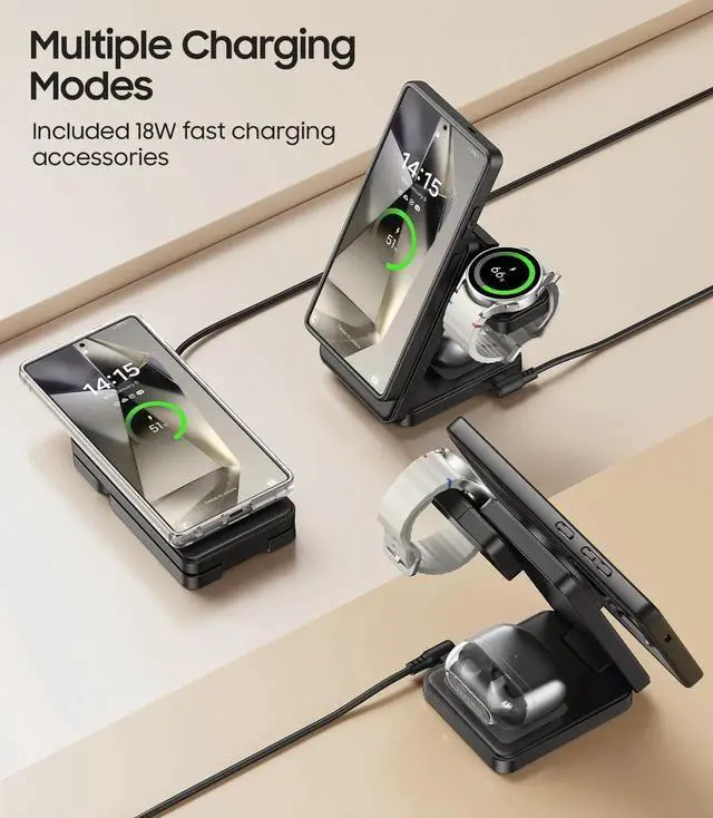 Alt view image 7 of 7 - 3 in 1 Magnetic Foldable Wireless Charger for Fast Mag-Safe Charging Station for Galaxy S25 S24 S23 Ultra Plus/Z Fold/Flip 7/6/5 Charger Stand for Galaxy Watch Ultra /8/7/6/5/Pro for Buds