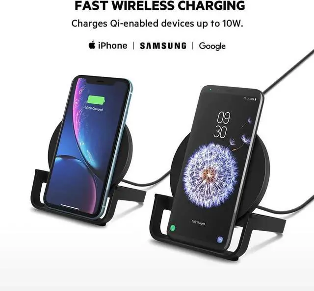 Alt view image 4 of 5 - Quick Charge 10W Wireless Charger - Qi-Certified Charger Stand for iPhone Galaxy - Charge While Listening to Music Streaming Videos & Video Calling - Includes AC Adapter - Black