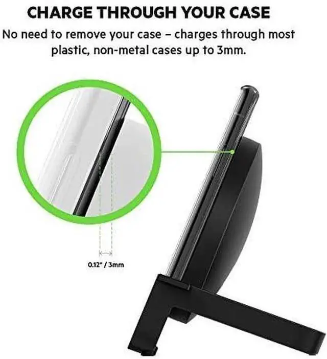 Alt view image 3 of 5 - Quick Charge 10W Wireless Charger - Qi-Certified Charger Stand for iPhone Galaxy - Charge While Listening to Music Streaming Videos & Video Calling - Includes AC Adapter - Black