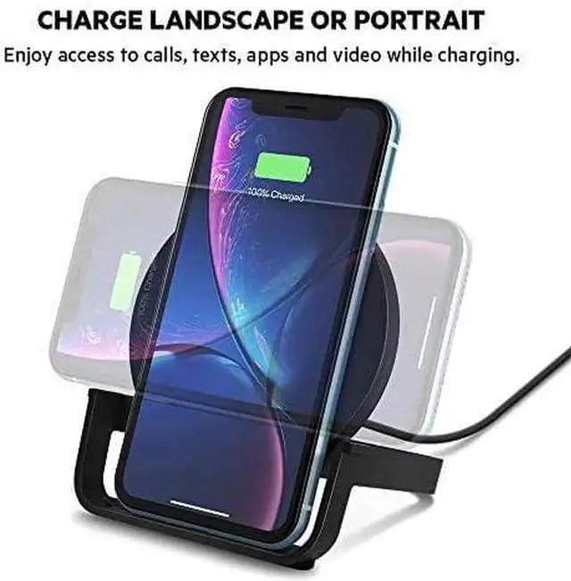 Main image of Quick Charge 10W Wireless Charger - Qi-Certified Charger Stand for iPhone Galaxy - Charge While Listening to Music Streaming Videos & Video Calling - Includes AC Adapter - Black