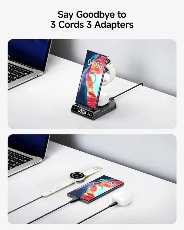 Alt view image 5 of 7 - Wireless Charger for 3 in 1 Wireless Charging Station for Galaxy S25 Ultra/S24 Ultra/S23/S22/Note 20/Z Flip 7/Fold 6 Charger for Galaxy Watch Ultra/8/7/6 Galaxy Buds 3/3 Pro