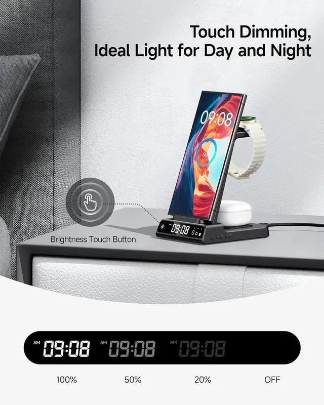 Alt view image 6 of 7 - Wireless Charger for 3 in 1 Wireless Charging Station for Galaxy S25 Ultra/S24 Ultra/S23/S22/Note 20/Z Flip 7/Fold 6 Charger for Galaxy Watch Ultra/8/7/6 Galaxy Buds 3/3 Pro