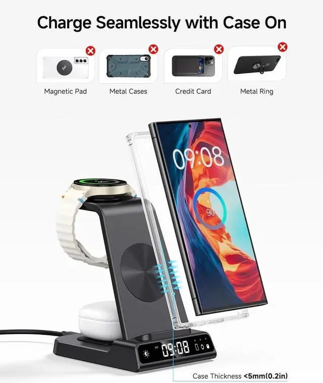 Alt view image 2 of 7 - Wireless Charger for 3 in 1 Wireless Charging Station for Galaxy S25 Ultra/S24 Ultra/S23/S22/Note 20/Z Flip 7/Fold 6 Charger for Galaxy Watch Ultra/8/7/6 Galaxy Buds 3/3 Pro