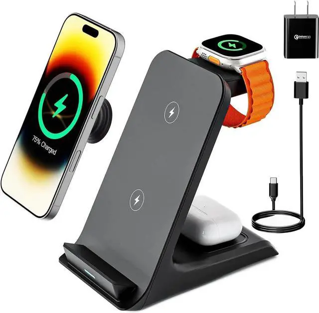 Main image of Wireless Charger for Thick Cases of 10MM/Otterbox/Popsocket Compatible 3 in 1 Charging Dock for iPhone 16 15 14 13 12 Pro Max Charging Station for Multiple Devices for Watch/AirPods