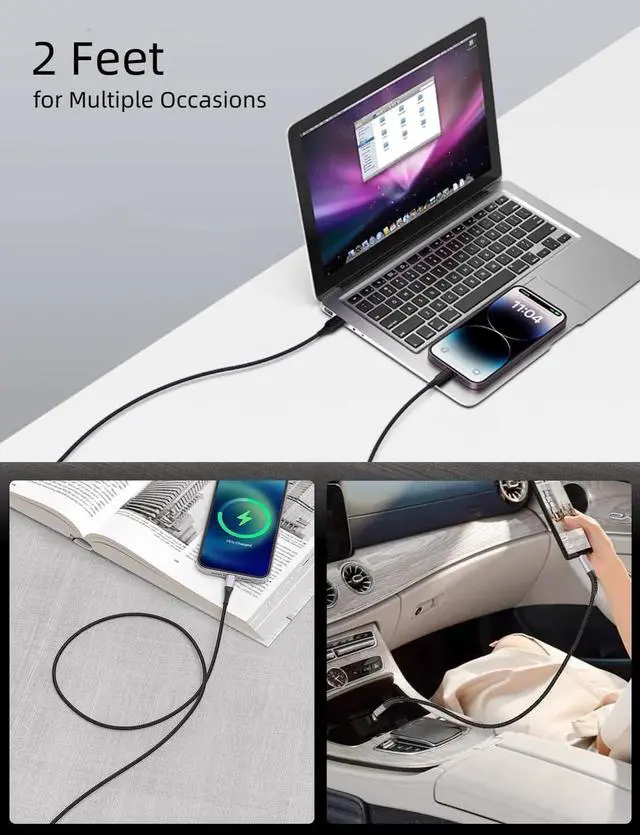 Alt view image 7 of 7 - JAENFONG 2FT USB C to Lightning Cable Short 3Pack iPhone Charging Cable USB C Braided 2 Foot Type C to Lightning Cable PD Fast Charging for iPhone 14 13 12 11 Pro Max Mini 10 8 7 Plus XR XS SE AirPods