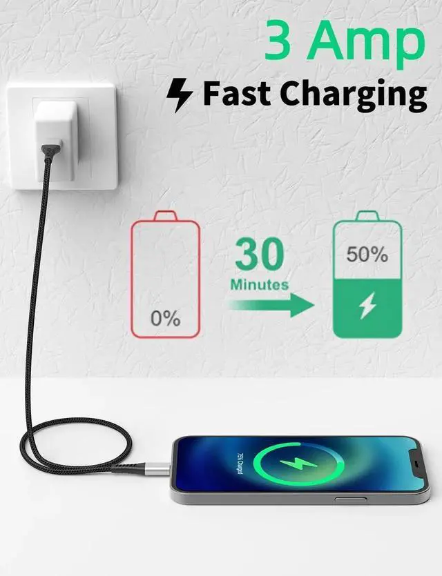 Alt view image 4 of 7 - JAENFONG 2FT USB C to Lightning Cable Short 3Pack iPhone Charging Cable USB C Braided 2 Foot Type C to Lightning Cable PD Fast Charging for iPhone 14 13 12 11 Pro Max Mini 10 8 7 Plus XR XS SE AirPods