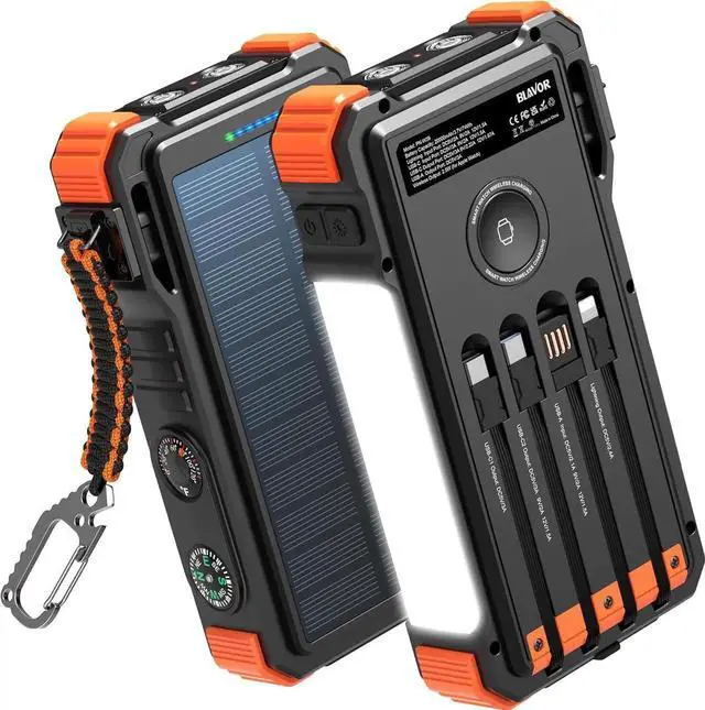 Main image of JAENFONG Solar Power Bank 20000mAh/74000mWh Built-in Cables Wireless Charger for Watch 20W Fast Charging Battery Pack with USB C Flashlight Solar Charger for iPhone iPad iWatch