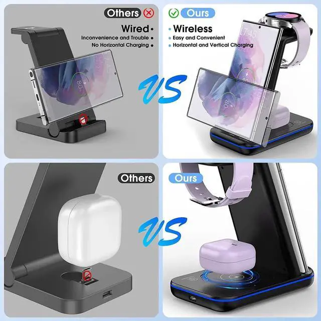 Alt view image 3 of 6 - Wireless Charging Station for /Android Fast Wireless Watch Charger Station Compatible for Galaxy S25 Ultra/S24/S23+/Z Flip 6/5 Fold 6/5 Watch8/7/Pro/Active 2 Galaxy Buds3/2 Pro(Black)