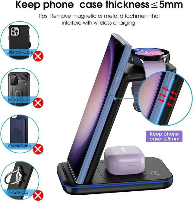 Alt view image 4 of 6 - Wireless Charging Station for /Android Fast Wireless Watch Charger Station Compatible for Galaxy S25 Ultra/S24/S23+/Z Flip 6/5 Fold 6/5 Watch8/7/Pro/Active 2 Galaxy Buds3/2 Pro(Black)