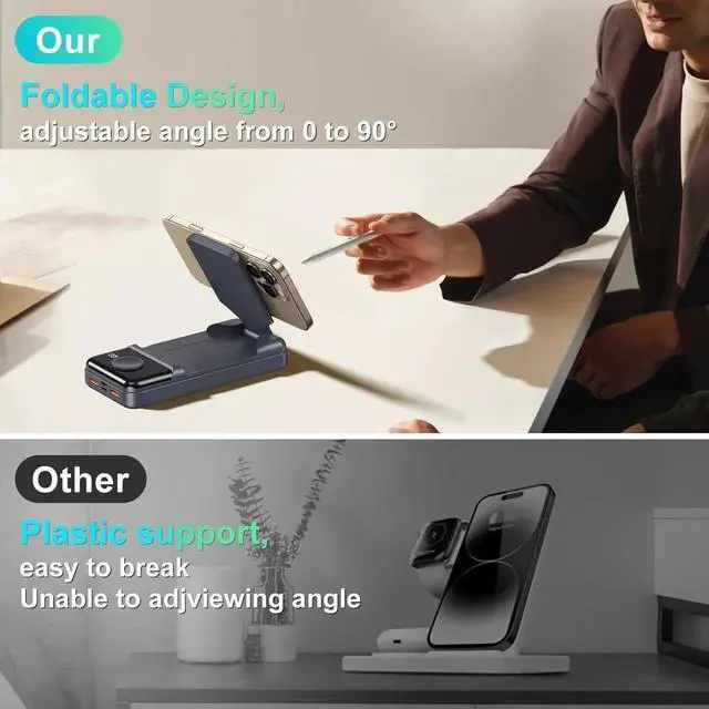 Alt view image 2 of 6 - JAENFONG Magnetic Protable Charger Power Bank: 23800mAh Battery Wireless Charging Stand & LED Display 22.5W Fast Charging Compatible with iPhone 15/14/13 Series Watch AirPods 3/2/Pro