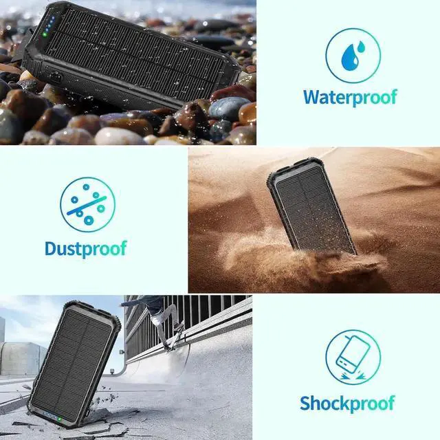 Alt view image 3 of 7 - Solar Portable Charger Power Bank:46800mAh Phone Powered Battery Pack Built-in 3 Cables 15w Fast Charging 4 Output for All Mobile Devices Dual Flashlights&Compass for Travel/Camping/Emergency (Orange)