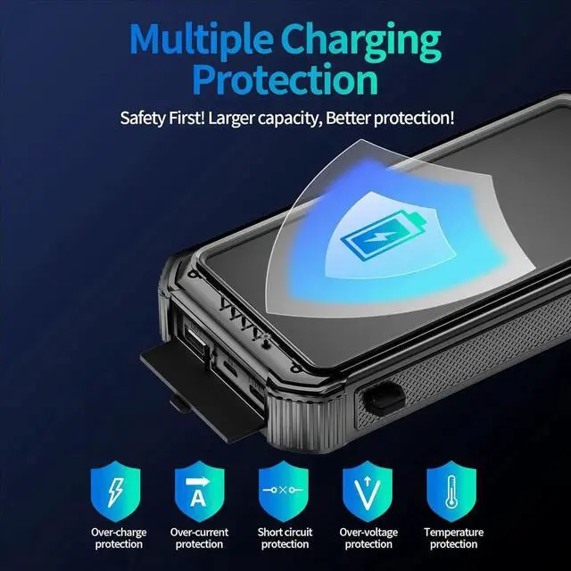 Alt view image 7 of 7 - Solar Portable Charger Power Bank:46800mAh Phone Powered Battery Pack Built-in 3 Cables 15w Fast Charging 4 Output for All Mobile Devices Dual Flashlights&Compass for Travel/Camping/Emergency (Orange)