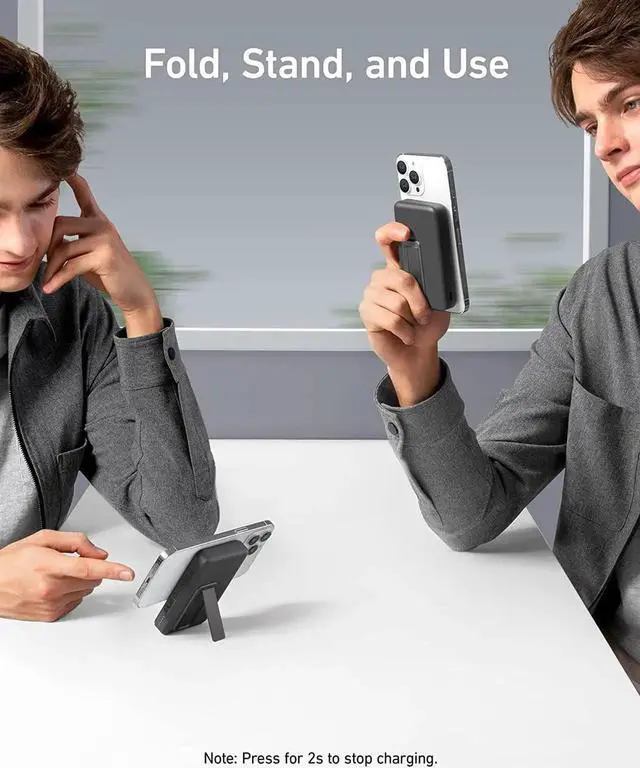 Alt view image 2 of 7 - 633 Magnetic Battery 10 000mAh Foldable Wireless Portable Charger 20W USB-C Power Delivery Power Bank with Stand Magsafe-Compatible for iPhone 16/15/14/13/12 Series