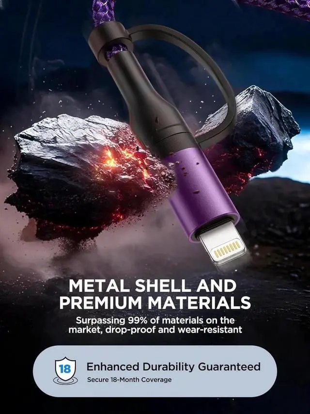 Alt view image 7 of 7 - JAENFONG USB C to Lightning Cable 60W 4 in 1 Fast Charging Cable MFi Certified USB A to Lightning Cord Nylon 6ft USB C to USB C Charger Cord for iPhone 16 15 14 Pro/iPad/ S25/MacBook/Switch 2