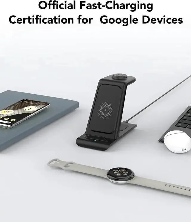 Alt view image 3 of 7 - Upgraded 3 in 1 Wireless Charger Compatible with Google Pixel Watch 3/2 for Pixel 9 Pro XL/9/Fold/8/7/7A/6 Pro Pixel Buds Pro/2 Wireless Charging Station for Multiple Devices (Not for Pixel Watch 1)