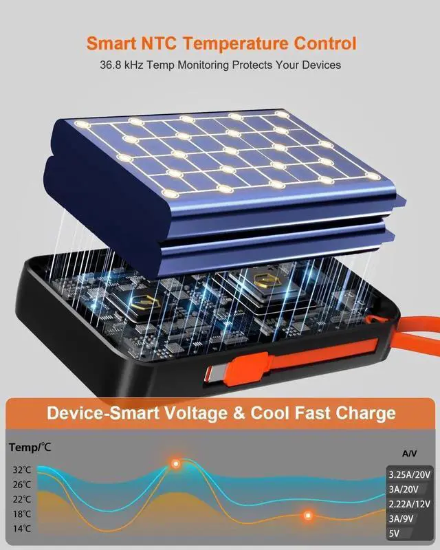 Alt view image 5 of 7 - 65W Portable Laptop Charger - 27 000mAh Power Bank with Built-in USB-C Cables 3-Port 130W Total Fast Charging for MacBook/iPhone/Steam Deck|TSA-Approved Travel Essential Airplane Safe Battery Pack