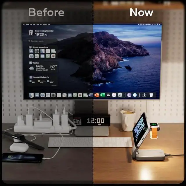 Alt view image 5 of 7 - 3 in 1 Foldable Wireless Charging Station for MagSafe Nightstand Magnetic Charger Stand for iPhone 16 15 14 13 Pro Max Travel Charging Dock with Night Light for Watch/AirPods (Gray)