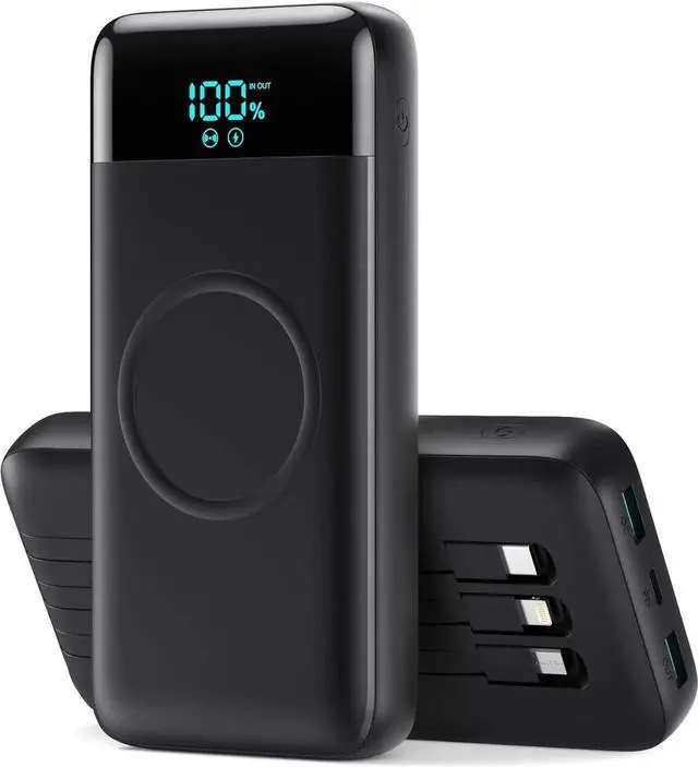 Main image of JAENFONG Wireless Portable Charger 40800mAh with 3 Built-in Cables 7-in-1 15W Wireless Charging Power Bank 25W PD QC 4.0 Fast Charging USB C LCD Display Battery Pack for iPhone 16/15/13/12 Android etc