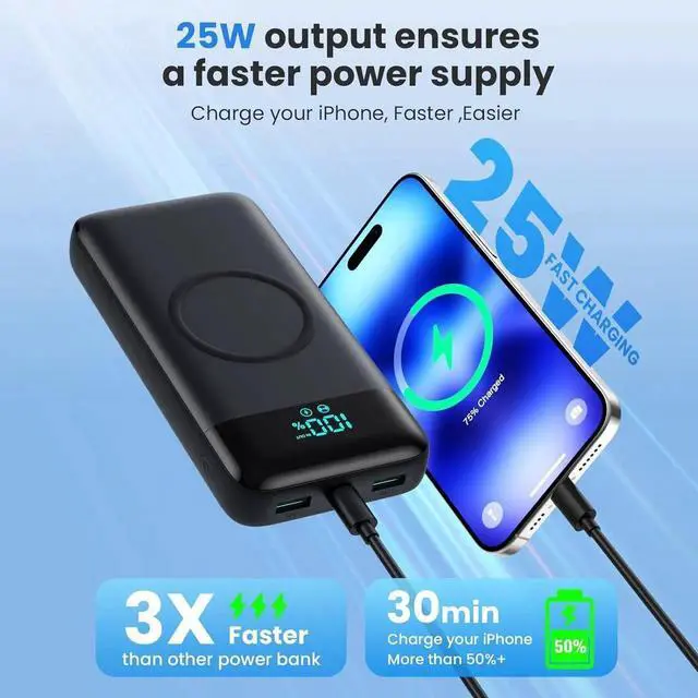 Alt view image 2 of 7 - JAENFONG Wireless Portable Charger 40800mAh with 3 Built-in Cables 7-in-1 15W Wireless Charging Power Bank 25W PD QC 4.0 Fast Charging USB C LCD Display Battery Pack for iPhone 16/15/13/12 Android etc