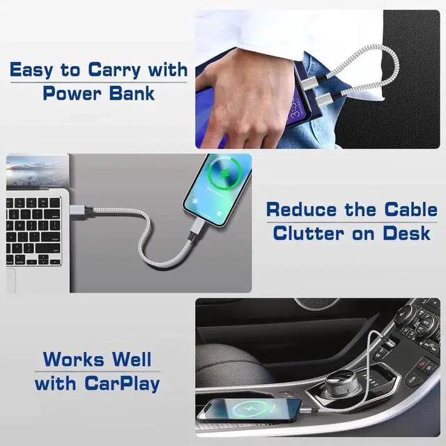 Alt view image 6 of 7 - 1ft USB C to Lightning Cable Short 2 Pack PD USB C iPhone Charger Cable MFi Certified 12 inch Fast Charging Type C to Lightning Cord Nylon Braided for iPhone 14/13/12/11Pro/X/XR/XS/8/7/6s/Plus/iPad