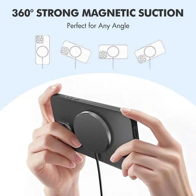 Alt view image 4 of 7 - 3-Pack Magnetic Wireless Charger Pad: 15W Fast Magnetic Qi Charging Pad for - iPhone 16 16e 15 14 13 12 Series - AirPods 4 3 2 Pro - Home Office Travel (Black)