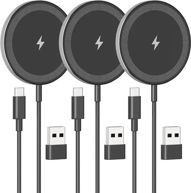 Main image of 3-Pack Magnetic Wireless Charger Pad: 15W Fast Magnetic Qi Charging Pad for - iPhone 16 16e 15 14 13 12 Series - AirPods 4 3 2 Pro - Home Office Travel (Black)