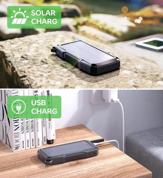 Alt view image 2 of 7 - JAENFONG ABFOCE Solar Power Bank 10000mAh with 22.5W Fast Charging Sensor Alarm 15W Wireless Charger LED Flashlight Battery Pack Solar Panel Charger for iPhone 16 15 14 iPad Outdoor Camping Hiking