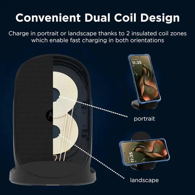 Alt view image 4 of 5 - TurboPower 15W Qi Wireless Stand + 33W Charger + USB-C Cable - for Moto G Power 2024/2025 Stylus (2025) G Stylus 5G 2024 Edge 2023/2024 Razr/Razr Plus 2023/2024/2025 Razr Ultra